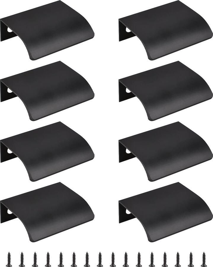 Zwarte Mini Finger Edge Pull 8-pack verborgen handgreep Moderne stijl ladehandgreep Radiale randen Aluminiumlegering Onzichtbare kledingkastknoppen voor kastladen 50 mm