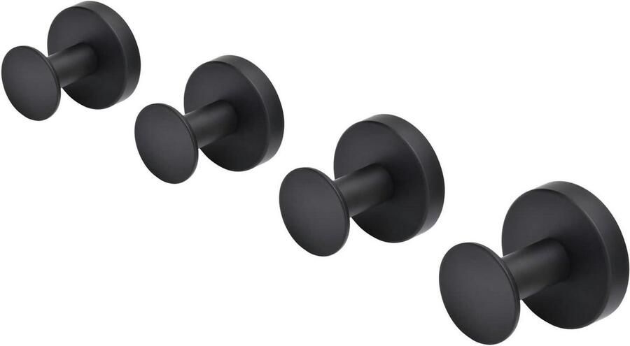 Zwarte muurhaken voor badkamer kapstokhaken handdoekhaken 4-pack zware hoedenrek kledinghanger BA9777B-4