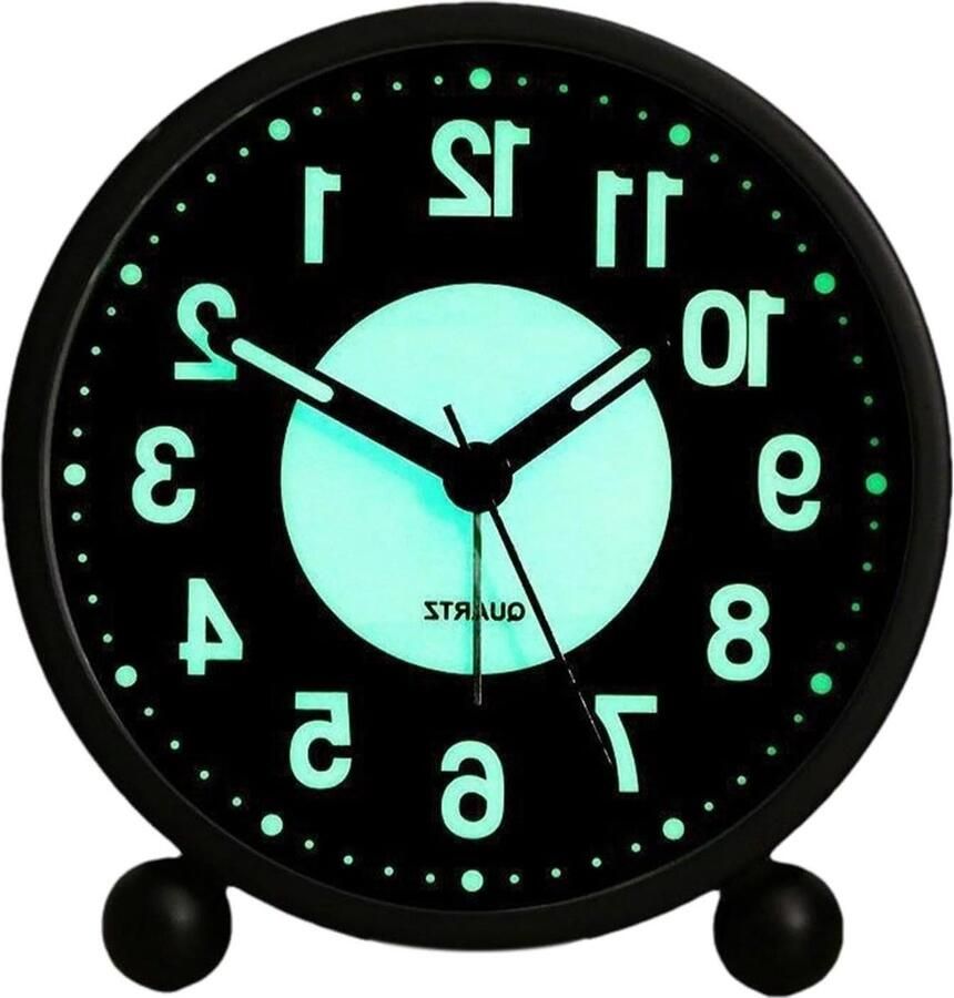 Zwarte Nachtkast-Wekkerbel met Lichtgevende Wijzer voor Slaapkamer Alarmbel voor Nachtkastje Ronde Slaapzaalklok voor Woonkamer Huis Slaapzaal