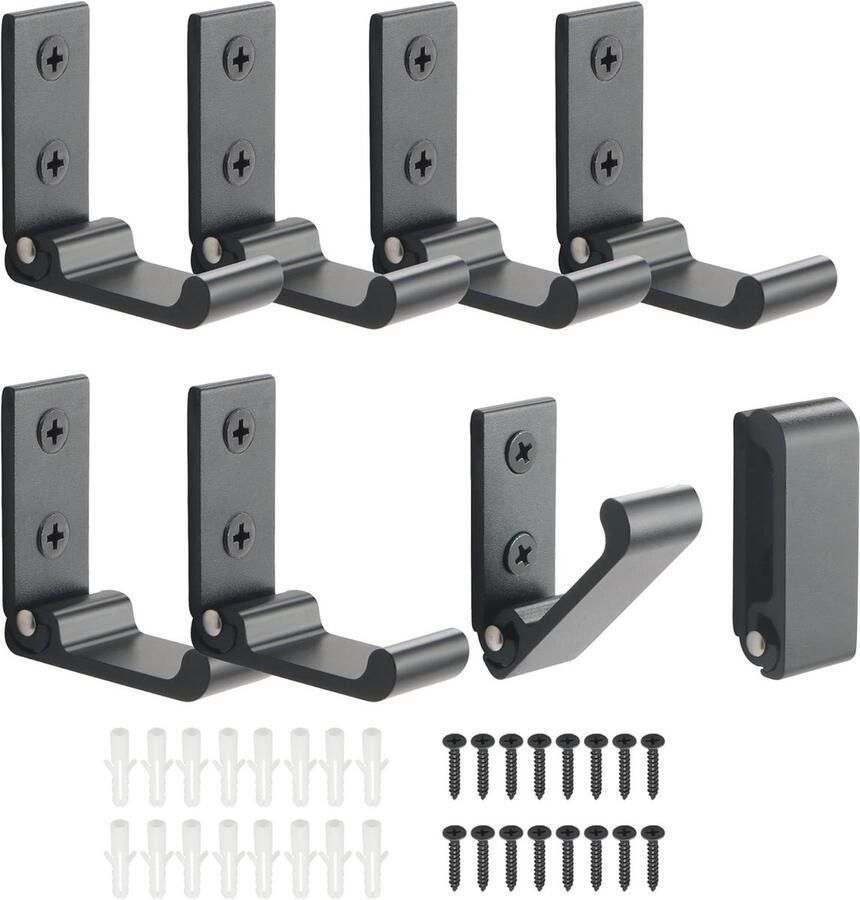 Zwarte opvouwbare wandhaken 8 stuks voor tassen hoeden sleutels en meer