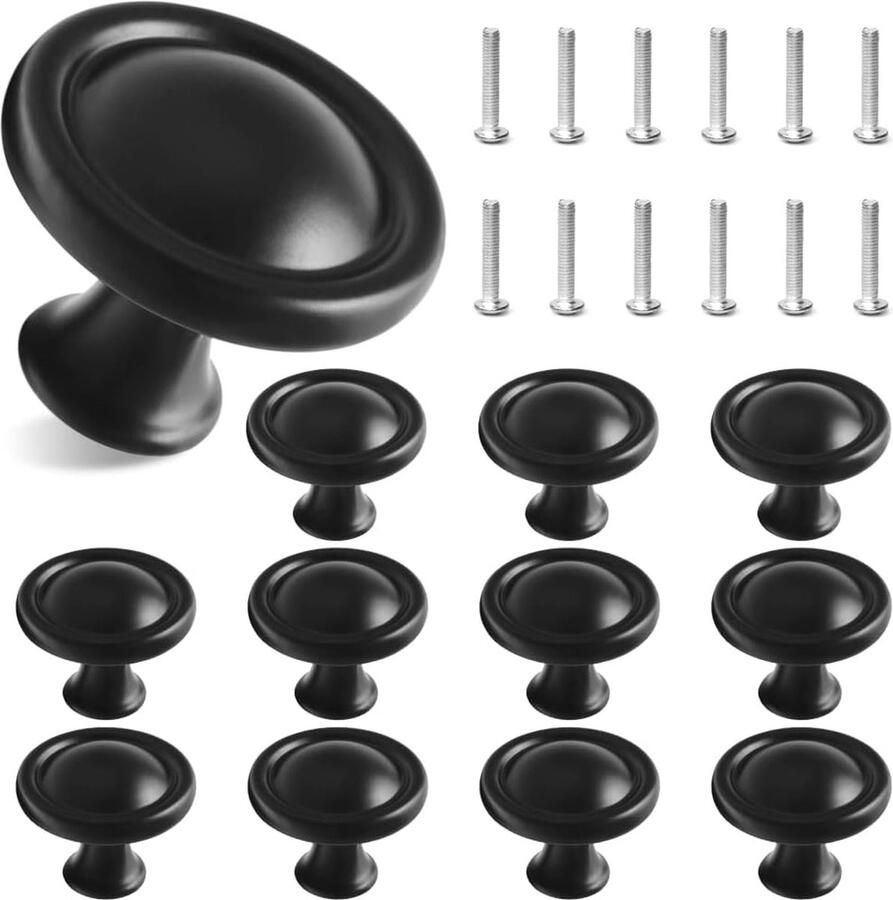 Zwarte Paddestoel Deurknoppen Ronde Lade Trekgreep 30 mm Set van 12 Stuks