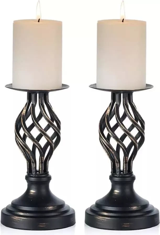Zwarte Pijler Kaarshouders: Vintage Kaarsenstandaards Voor Pijler Kaarsen Metalen Kandelaar Houder Kerstmis Pasen Home Decor Woonkamer Schoorsteenmantel Partij Bruiloft Tafel 2 Stuks(22cm)