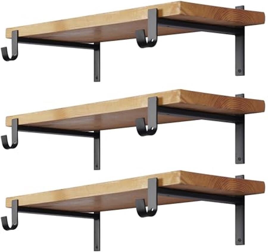 Zwarte Plankbeugels met Haak Wandgemonteerde Steunbeugels voor Kledingrek en Planken Set van 6 stuks (25 5 cm)