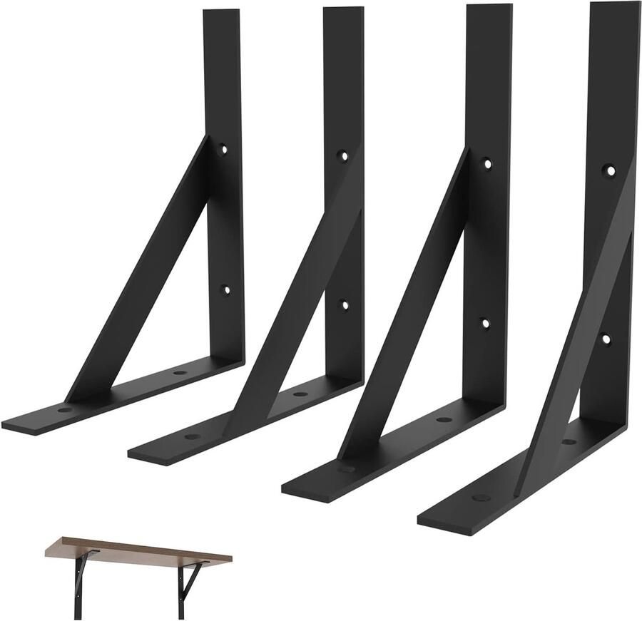Zwarte Plankhouder Hoekklemmen voor Zware Lasten Set van 4