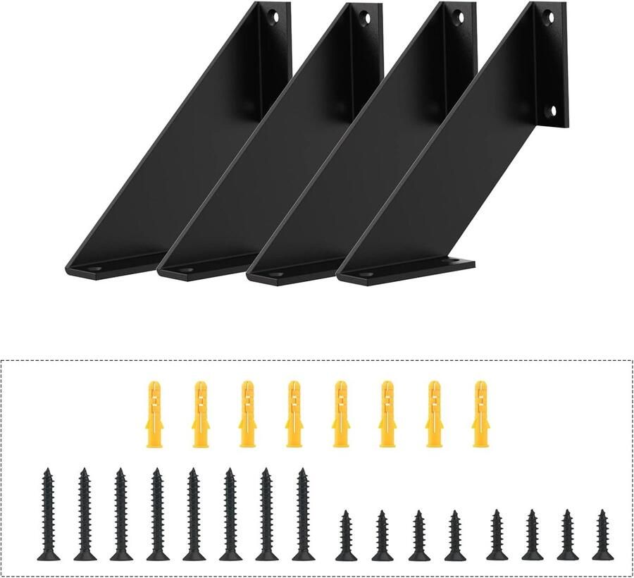 Zwarte Plankhouder Stevige Ondersteuning 4 Stuks IJzer 10 cm