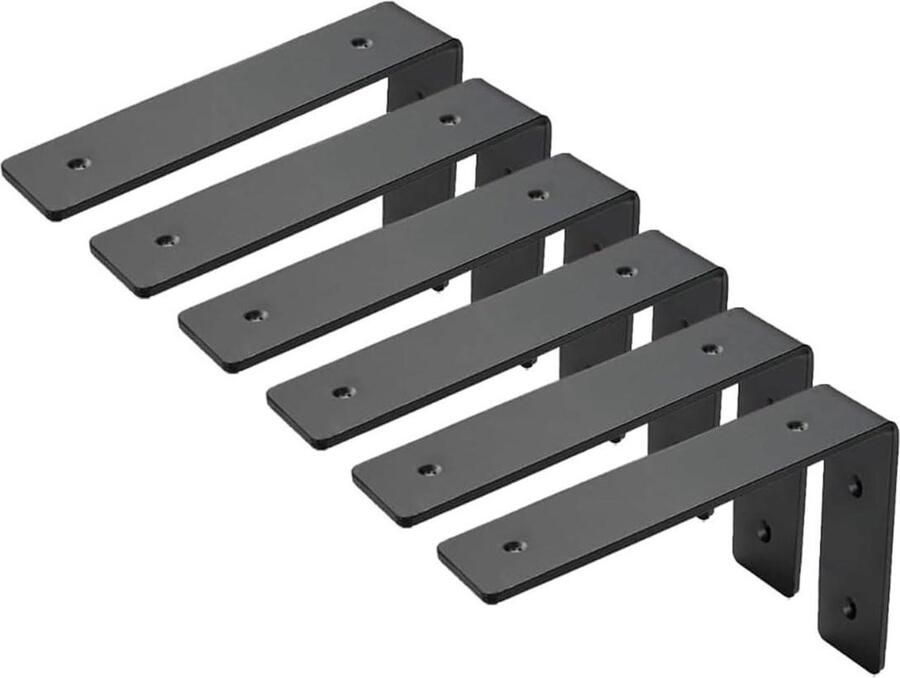 Zwarte plankhouders 6 stuks Zwevende plankhouders Montagehardware Heavy duty Metalen L-houders Planken Set van 6