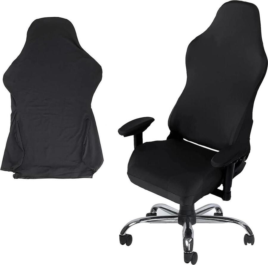 Zwarte Rekbare Gaming Stoelhoezen Ergonomisch Geschikt voor Verschillende Stoelen Katoen Universele Maat
