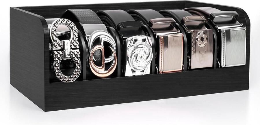 Zwarte Riem Organizer Doos 6 Grid Bamboe Houten Riem Rek voor Kast Riem Display Kast voor Heren & Dames Container voor Accessoires & Horloges Kledingkast - Foto 3