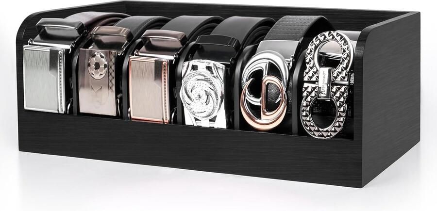 Zwarte Riem Organizer Doos 6 Grid Bamboe Houten Riem Rek voor Kast Riem Display Kast voor Heren & Dames Container voor Accessoires & Horloges Kledingkast - Foto 2