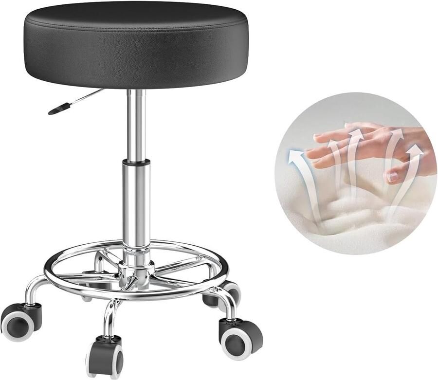 Zwarte rolkruk comfortabel en veelzijdig 1 stuk PU-leer