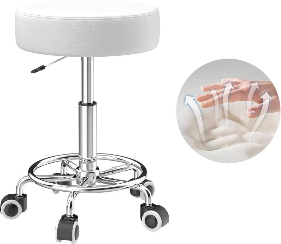 Zwarte rolkruk ergonomisch comfortabel 1 stuk PU-leer