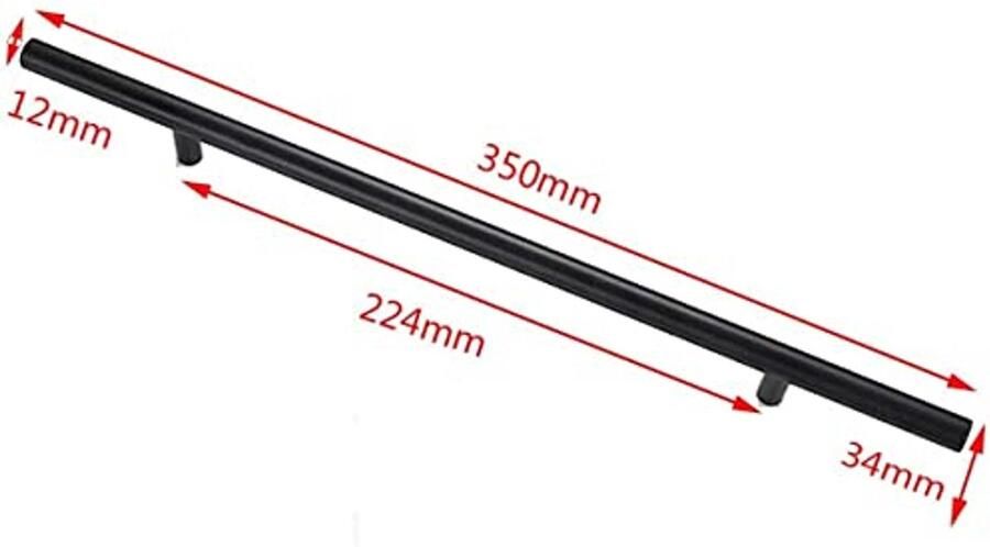 Zwarte ronde handgreep geborsteld handvat lade kast keuken deur ramen pull handvat 350mm lengte (Gat Centers 224mm)
