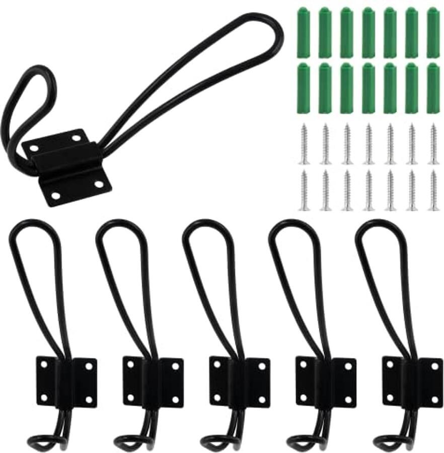 Zwarte rustieke kapstokhaken set 6 stuks wandgemonteerde kledinghangers met schroeven