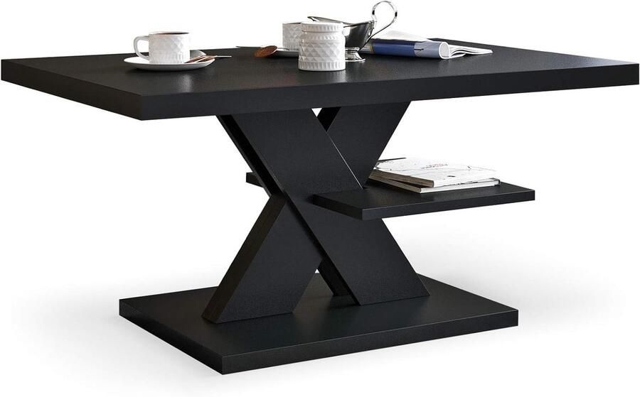 Zwarte Salontafel met Plank – Moderne en Elegante Woonkamertafel met Strak Ontwerp