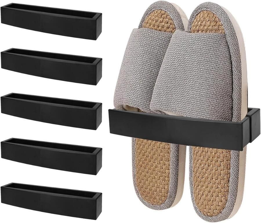 SNQ Zwarte schoenenrek 5 stuks Hangende schoenenrek Met klevende ophangstrips Schoenenrek voor aan de deur Verstelbare schoenenrek voor aan de muur Schoenenrek van kunststof