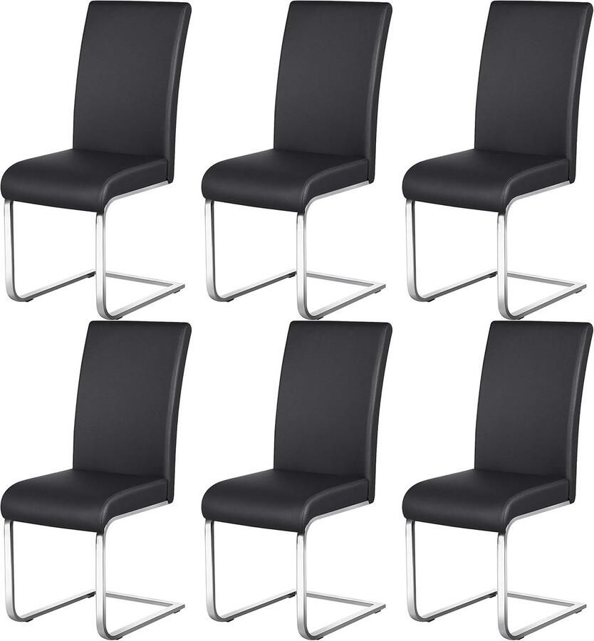 Zwarte Schommelstoelen Set van 6 Kunstlederen Eetkamerstoelen tot 135 kg