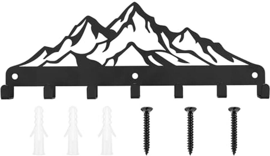 Zwarte Sleutelhanger Wandplank met 7 Haken – Stijlvolle Sleutelopslag voor Thuis