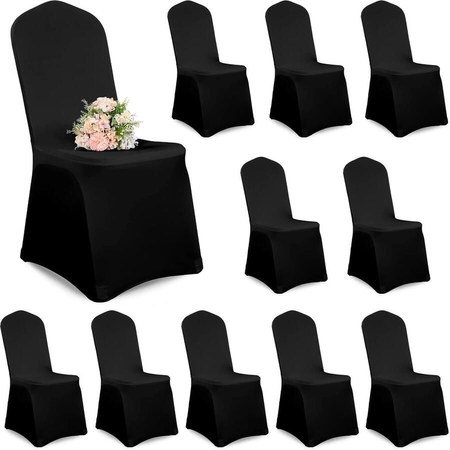 Zwarte Spandex Stoelhoezen Set van 10 Vlekbestendig en Duurzaam