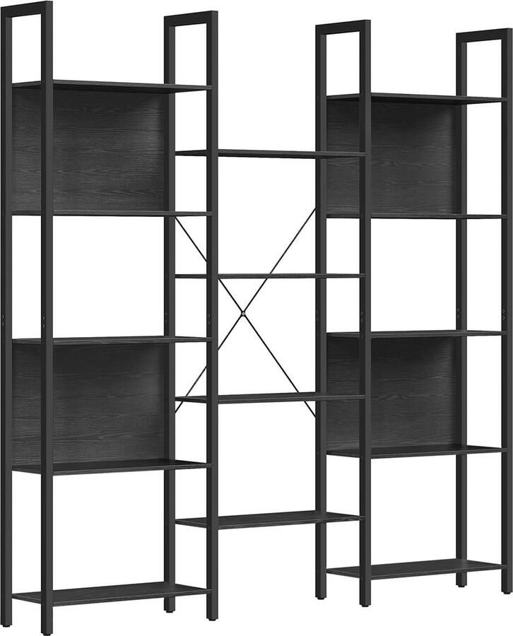 Zwarte Staande Plank Boekenkast Opbergrek Metalen Frame 158cm x 24cm x 166cm