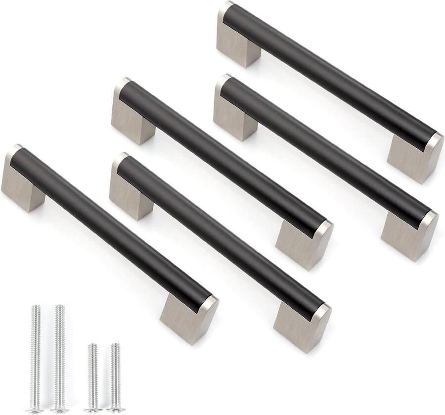 Zwarte stanggreep 128mm voor kastdeurkeuken Europese moderne meubelgrepen Gesatineerd nikkel 5 stuks