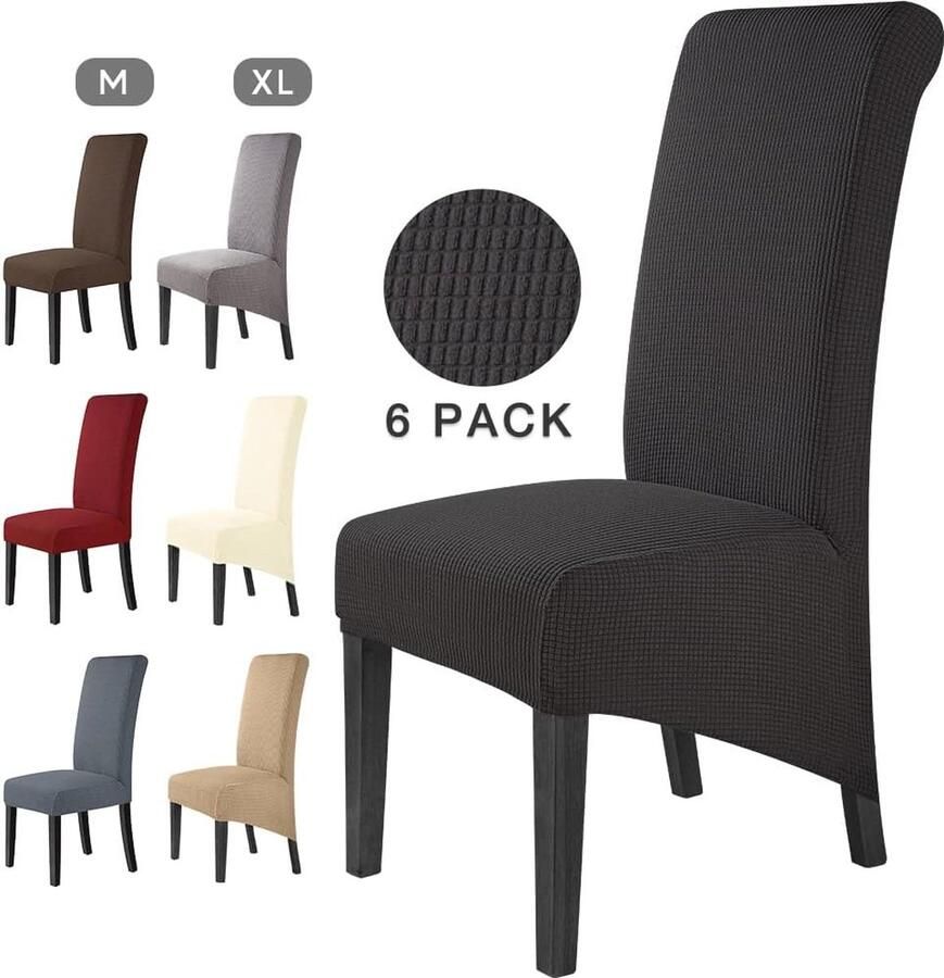 Zwarte Stoelhoezen XL voor Eetkamerstoelen Wasbare en Verwijderbare Hoezen (6 Stuks)