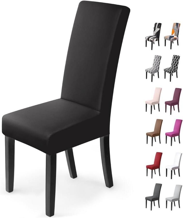 Zwarte Stretch Stoelhoezen Set van 6 voor Eetkamerstoelen Wasbare en Verwijderbare Hoes voor Bescherming en Decoratie