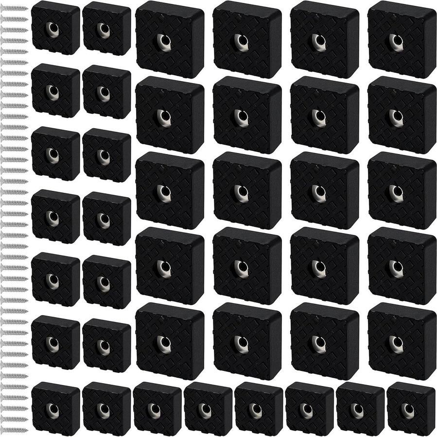Zwarte Vierkante Rubberen Meubel Vloerblokjes (40 Stuks) 22mm en 30mm Zwaar Opschroefbaar & Antislip Stoel Bureau & Tafelpoot Beschermers voor Tapijt en Hardhout Duurzame Meubelvoeten Geschikt voor Vloertypes