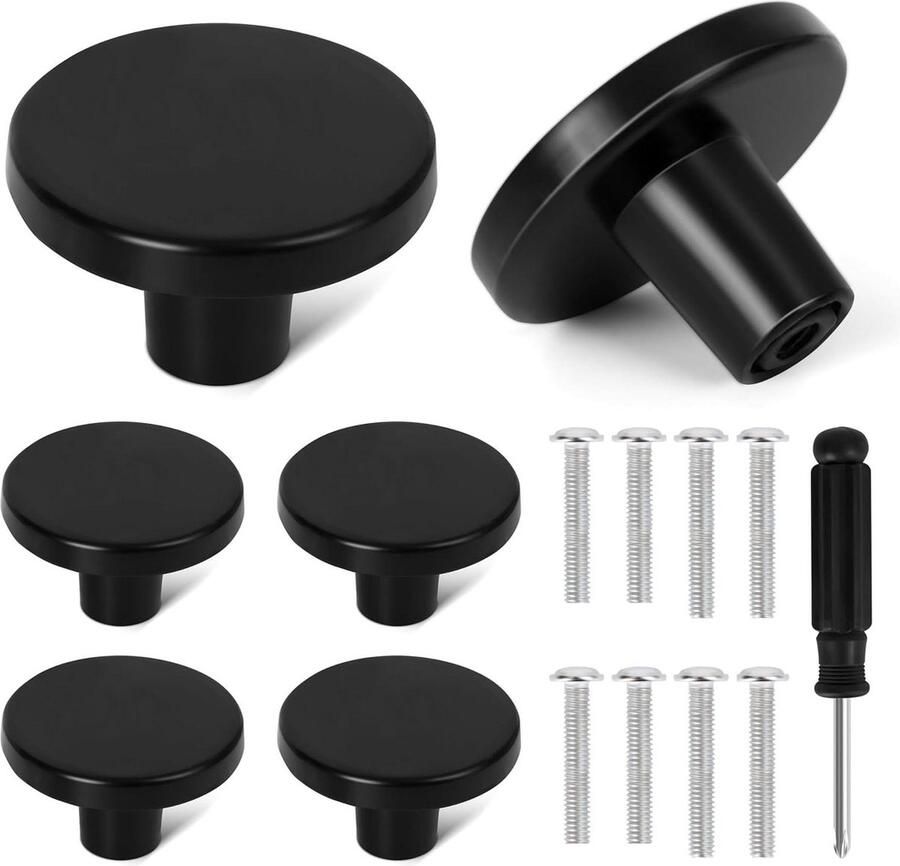 Kastknoppen zwart set van 4 stuks voor kasten lade commode kledingkast vintage deurknoppen met schroeven 26 mm 30 mm en schroevendraaier kastknoppen kinderkamer