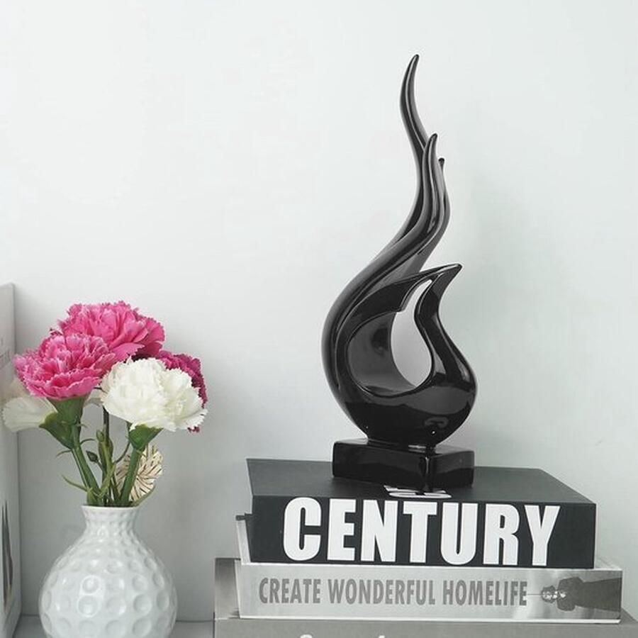 Zwarte vlam sculptuur modern abstract kunstbeeld voor woonkamer eettafel kast boekenkast slaapkamer harsfiguren decoratie