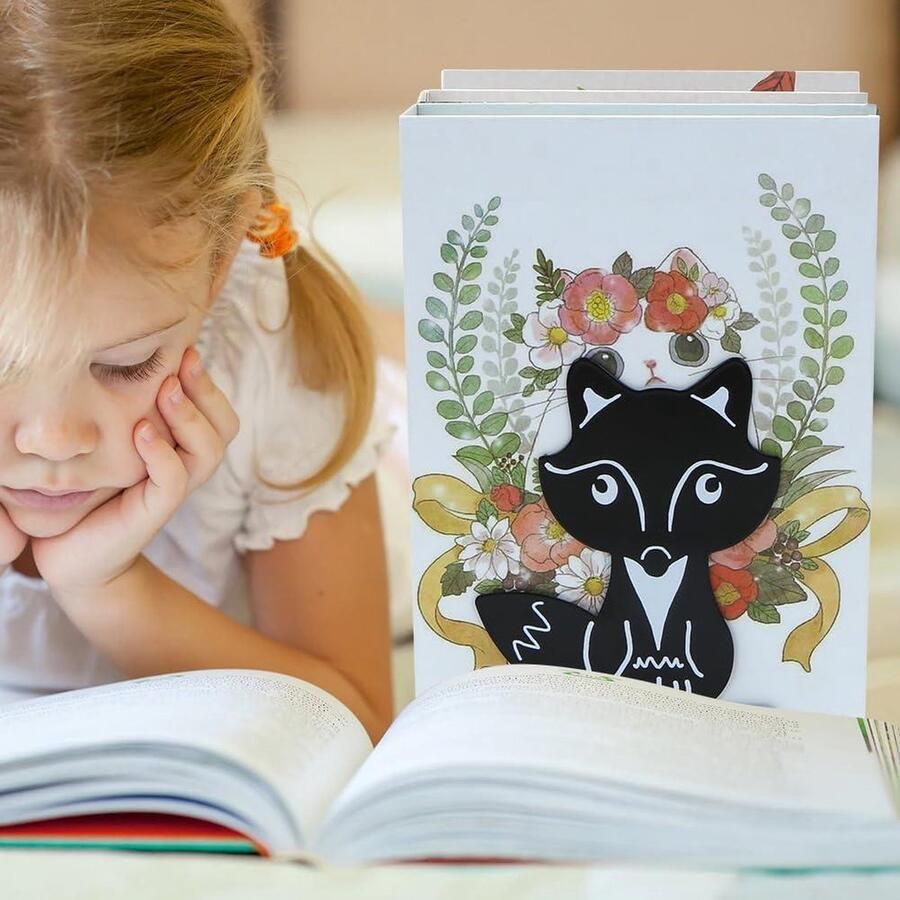 Zwarte vos metalen boekensteunen creatieve cartoon vos dier antislip bureau organizer houder voor kind muziek liefhebber bibliotheek