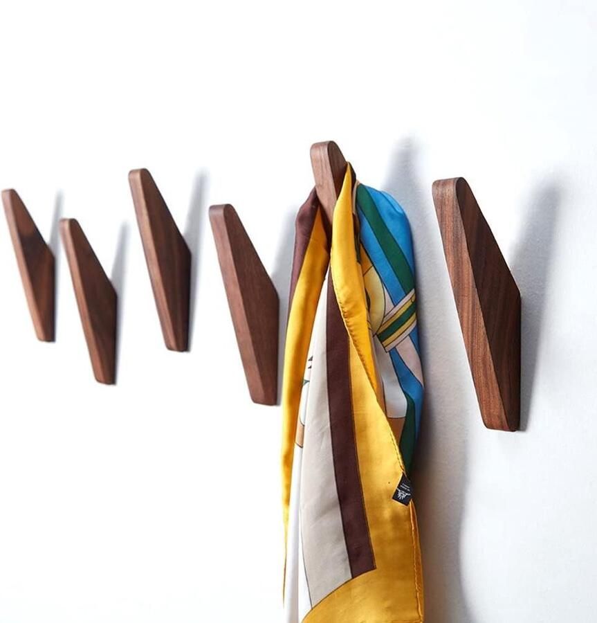6 Zwarte Walnoot Wandhaken Minimalistisch Ontwerp Robuuste Kapstok Rustieke Houten Haken Kledinghanger Hoedenrek Ophanghaken Set van 6