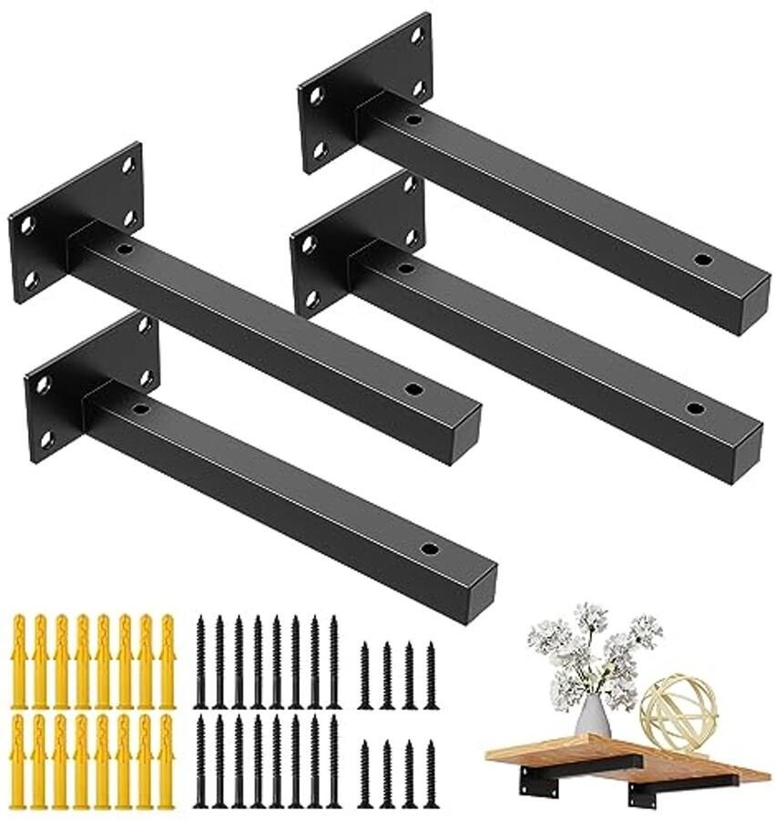 Zwarte Wanddragers voor Planken 4 Stuks Roestvrij Staal 80 kg Draagkracht Ideaal voor Wandrekken en Opbergruimte