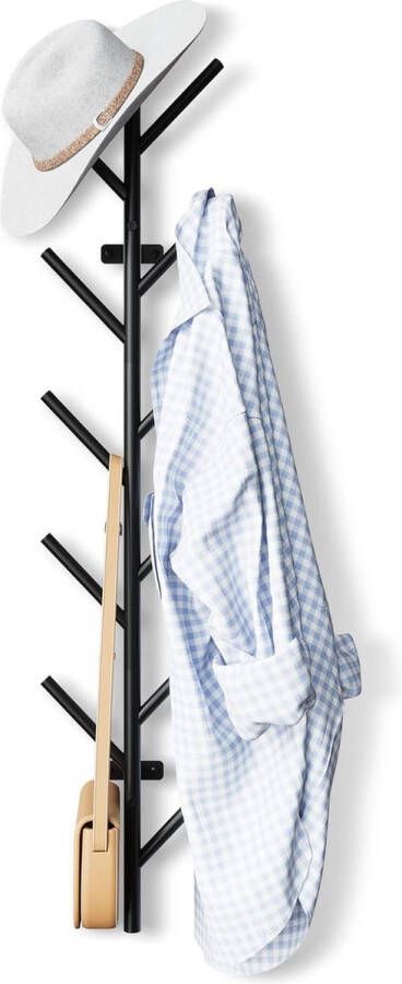 Zwarte wandkapstok 100 cm metalen kapstok met 11 haken wandkapstok voor het ophangen van jassen mantels hoeden sjaals en handtassen