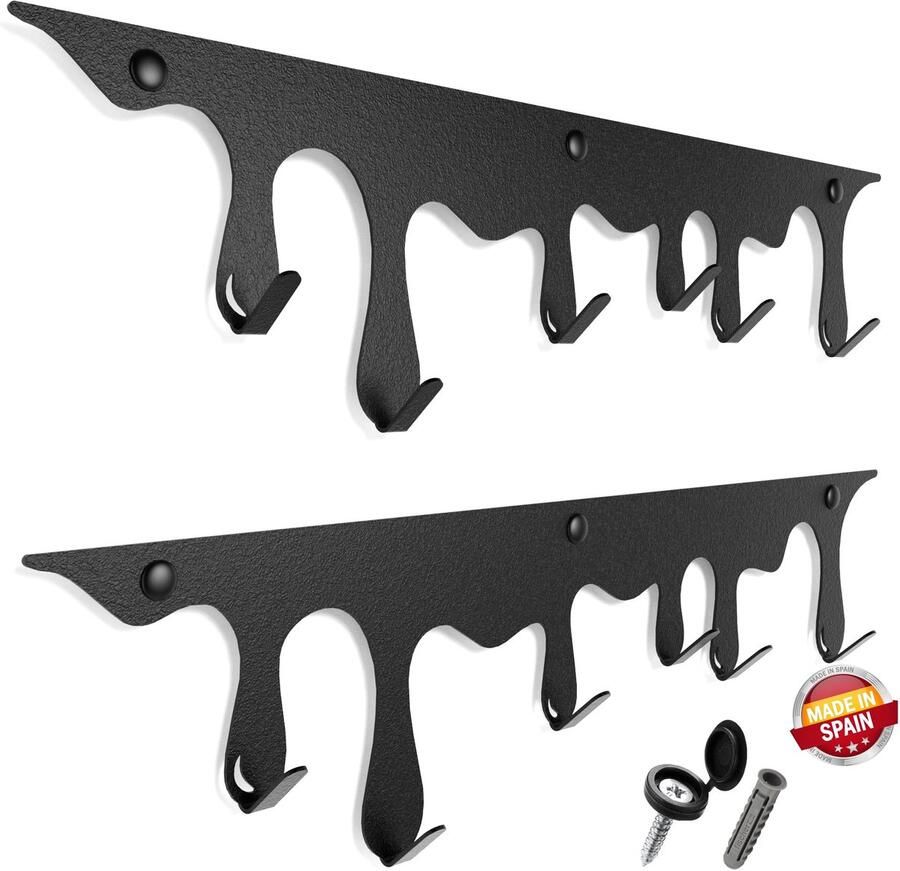 Zwarte wandkapstok (2 stuks) met 6 haken 2 mm metalen wandkapstokhaken Kapstokstang belastbaar tot 15 kg Kapstok 60x20 cm Wandkapstok Kinderkapstok