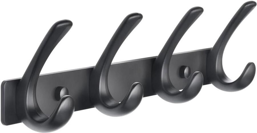 Zwarte Wandkapstok Heavy Duty Massief Aluminium Haken voor Jassen Handdoeken en Tassen