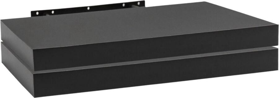 Zwarte Wandplank 50cm Zwevende wandplanken tegen muur Wandrek Fotoplank kinderkamer Boekenplank Hout MDF Set van 2