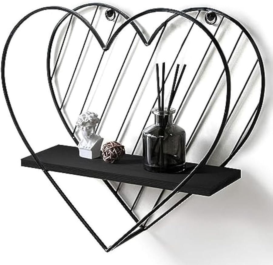 Zwarte Wandplank Metalen Drijvende Planken Hart Ontwerp Industriële Moderne Boerderij Stijl Fancy Unieke Decoratie voor Badkamer Slaapkamer