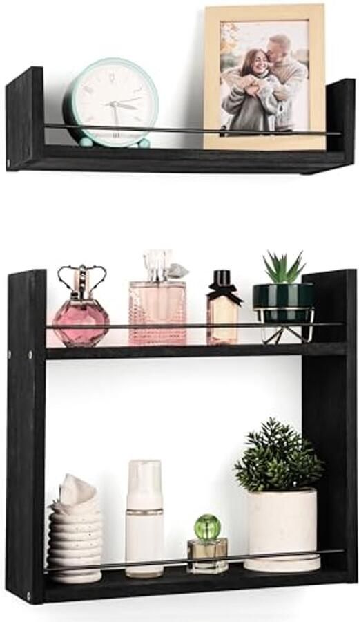 Zwarte Wandplank Set van 2 Drijfplank voor Keuken Badkamer of Woonkamer