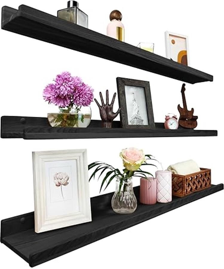 Zwarte Wandplank Set van 3 90 cm Zwevende Planken voor Badkamer Woonkamer Keuken en Slaapkamer