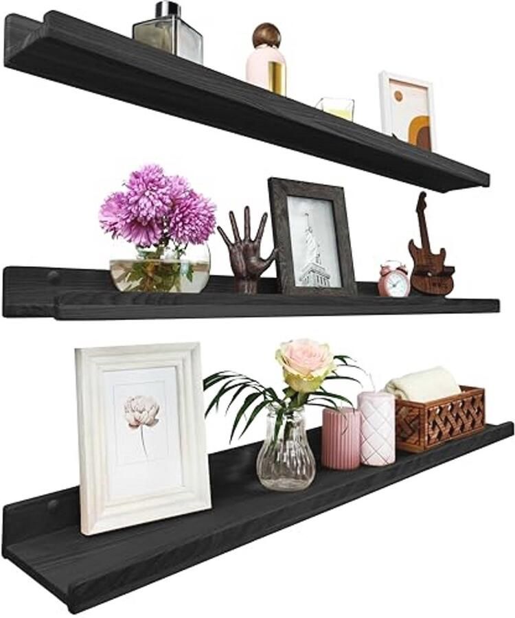 Zwarte Wandplank Set van 3 90 cm Zwevende Planken voor Badkamer Woonkamer Keuken en Slaapkamer - Foto 2