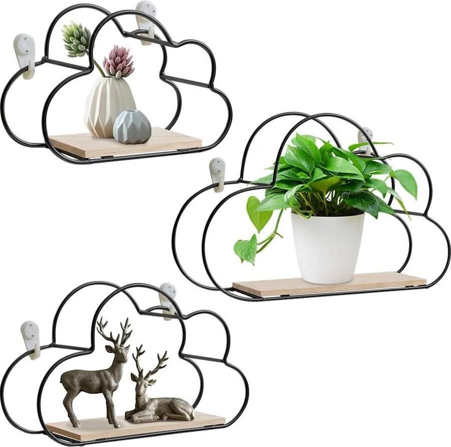 Zwarte wandplank set van 3 decoratief hangrek metaal