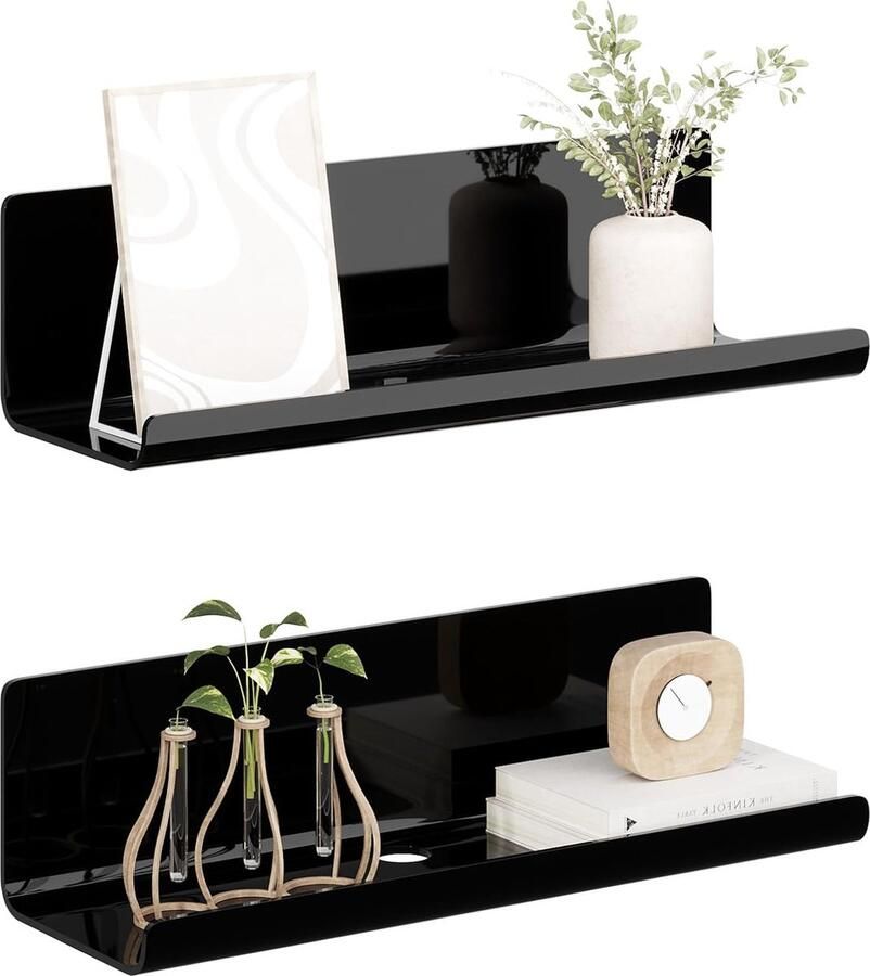 Zwarte wandplank zonder boren zwevend rek set van 2 acryl 30 x 10 x 8 cm
