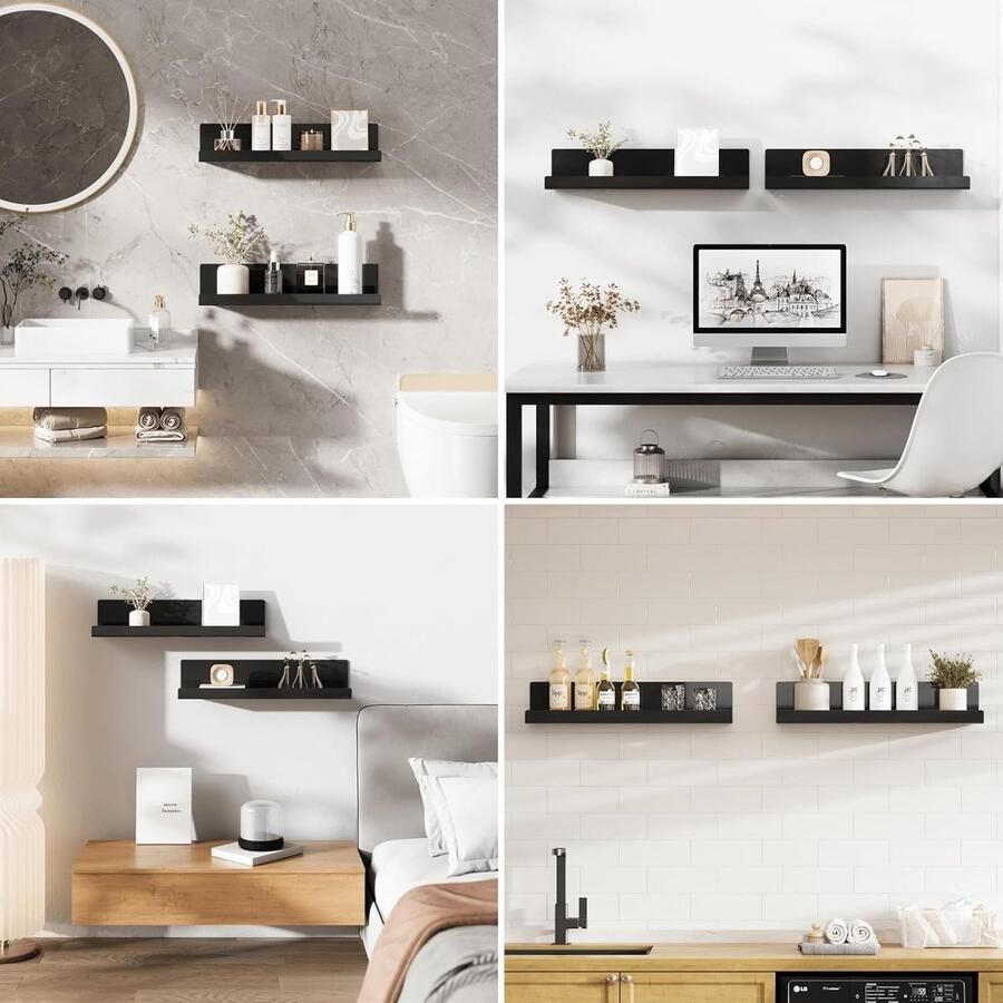 Zwarte wandplank zonder boren Zwevend rek Set van 2 Acryl 30 x 10 x 8 cm