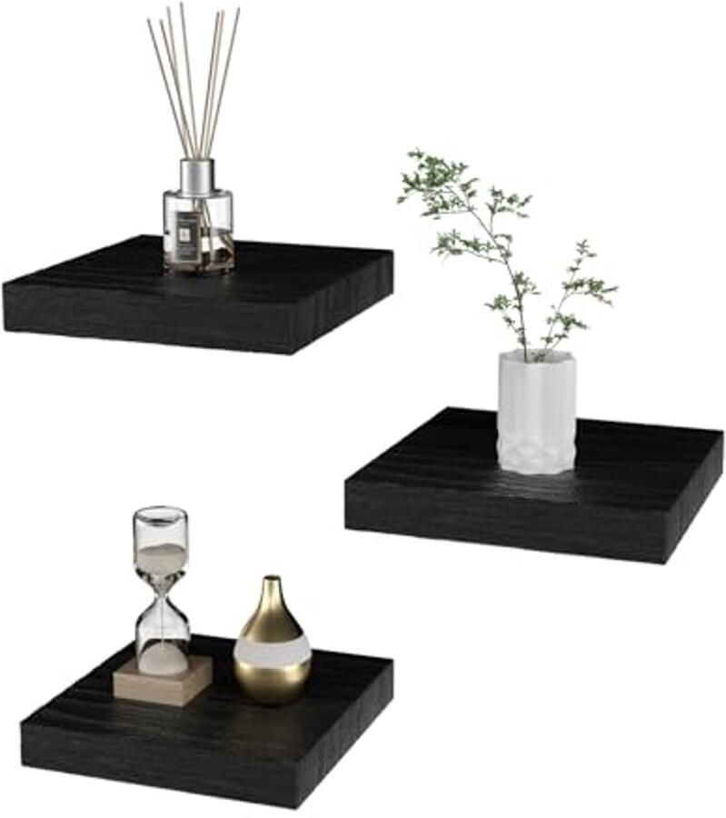Zwarte Wandplanken Set van 3 15 cm Mini Vierkante Floating Shelves voor Slaapkamer Woonkamer Badkamer Keuken en Kantoor Decoratie