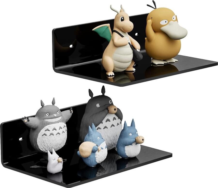 Zwarte Wandplanken Wandrek voor Funko Pop Figuren 2 Stuks 23 cm Acryl