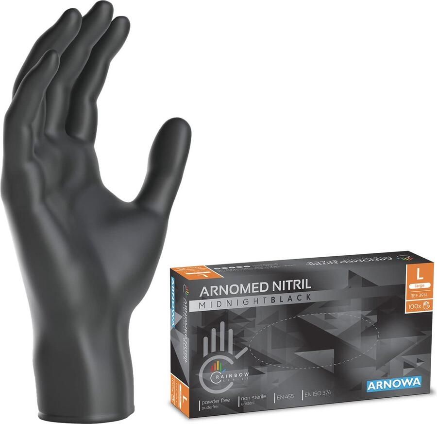 Zwarte wegwerphandschoenen nitril L 100 stuks poedervrij & latexvrij