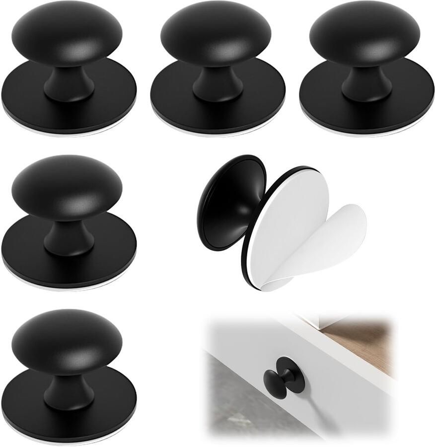 Zwarte Zelfklevende Meubelknoppen 6 stuks Roestvrij staal