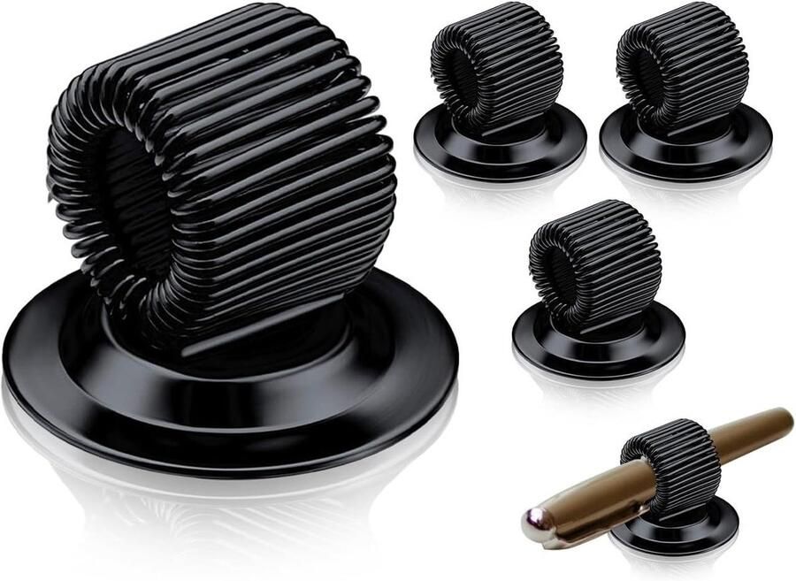 Zwarte zelfklevende pennenhouders met verstelbare veerlus Set van 4stuks