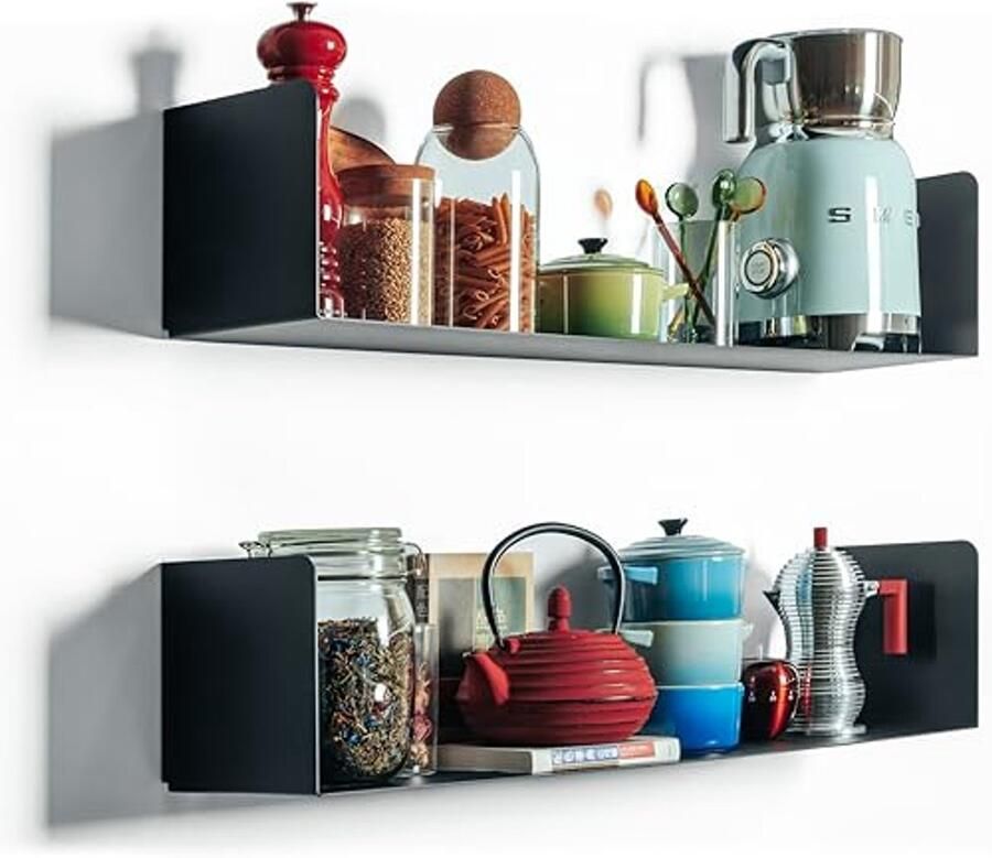 Zwarte Zwevende Boekenkast Wandplank voor Woonkamer en Slaapkamer