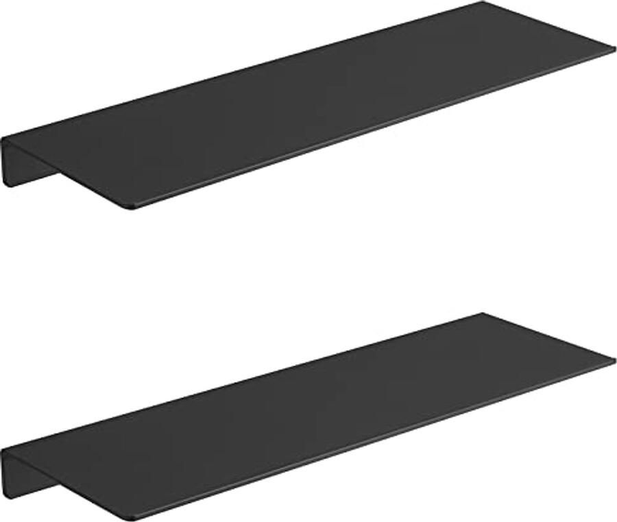 Zwarte zwevende planken voor wandopslag Metalen wandplanken voor woonkamer badkamer en keuken 40 cm displayplanken (2 stuks)